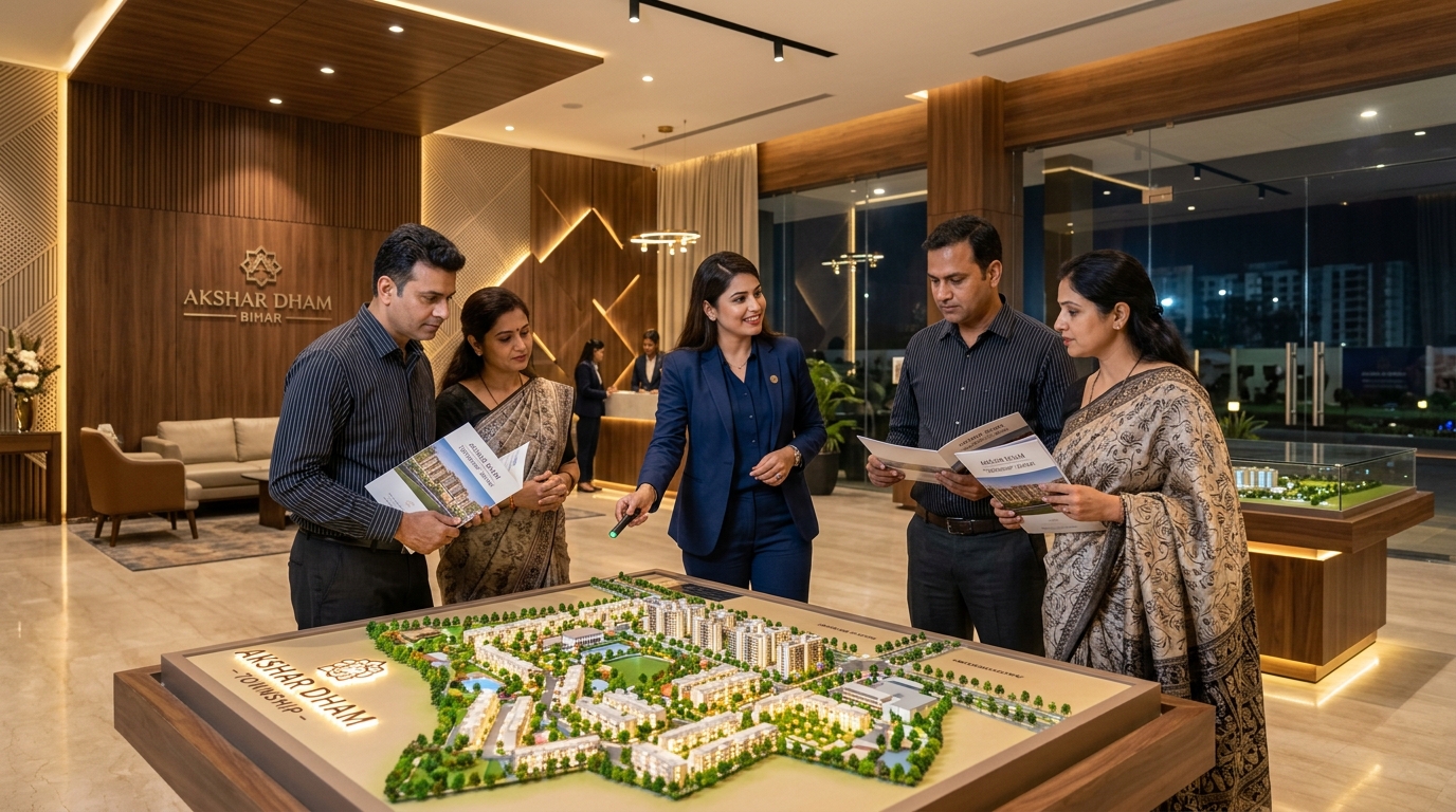 Corporate sales experience center with 3D master plan scale model